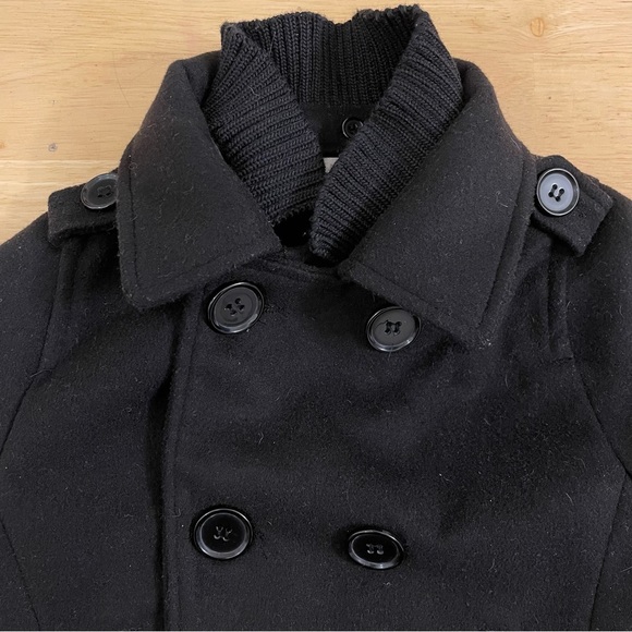 12-18m Joe Fresh black button up pea coat for boys. Removable knit collar. - Picture 3 of 6